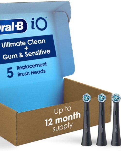Oral-B iO Ultimate Clean Replacement Brush Heads, 5 Count, 4 Ultimate Clean + 1 Gum & Sensitive Black