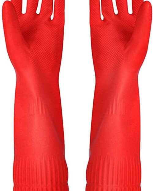 Latex Cleaning Gloves Kitchen Dishwashing Glove And Cleaning Cloth Waterproof Reuseable Pack Of 1. Red Gloves 1 Pair