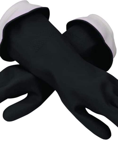 Casabella Premium Waterblock Latex Cleaning Gloves with Tapered Fit & Double Cuff, Breathable - Black