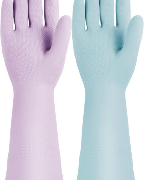2 Pairs Reusable Rubber Cleaning Gloves, Waterproof & Durable Latex Dishwashing Gloves for Kitchen, Bathroom & Household Cleaning, Flexible & Long-Lasting with Non-Slip(Medium)