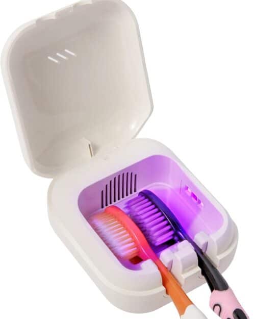 Portable Toothbrush Cleaning Case with Lamp Cleaning, Heating & Fan Drying, Rechargeable Toothbrush Covers and Holder, 2-toothbrushes Box for Home, Travel & Fits All Electric and Manual Toothbrushes