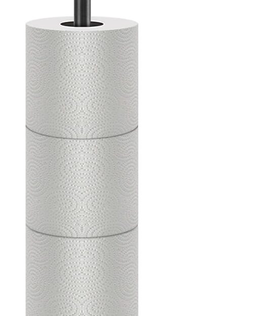 NearMoon Bath Toilet Paper Holder Stand- Modern Tissue Roll Holder Standing with Balanced Base, Rustproof Toilet Roll Holder for Bathroom/Kitchen Countertop (Matte Black, Metal Base)