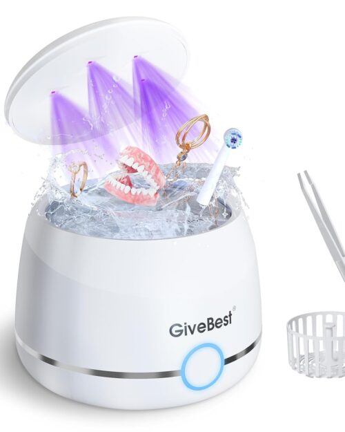 GiveBest Ultrasonic Retainer Cleaner Machine - 45k UV Ultrasonic Retainer Cleaner for Teeth, Retainer Ultrasonic Cleaner for Mouth-Guard Aligner, Whitening Trays,Toothbrush Head (200ml)