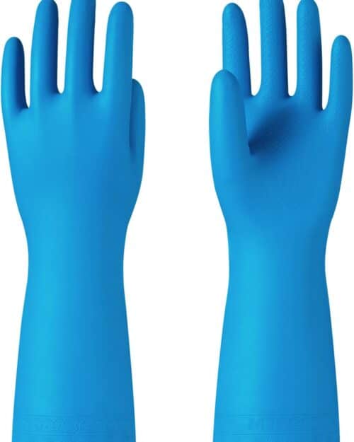 PACIFIC Cleaning Gloves with Latex free, Dishwashing Kitchen Gloves with Cotton Flocked Liner, Reusable, Non-Slip, Water Resistant Household Gloves, Blue, Large