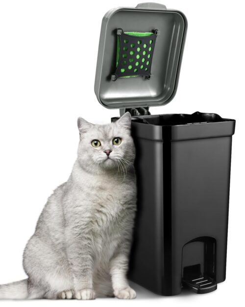 Pet Litter Trash Can for Outdoor & Indoor Dog Cat Waste Station with Lid Hands-Free Pedal 2.1 Gallon Inner Bin Home Kitchen with 20PCS Trash Bags & Activated Carbon Bag ABS-8L-GB