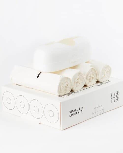 Small Bin Liner Kit, Includes 1 Refillable Dispenser & 4 rolls of unscented trash bag liners (40 count total), Fits up to 3 gallon small trash cans