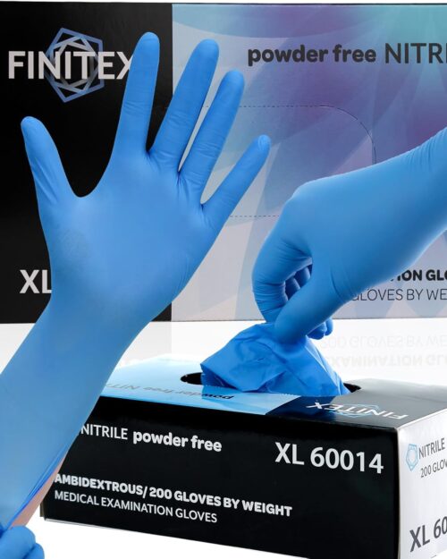 FINITEX Blue Disposable Nitrile Exam Gloves - 200 PCS/BOX 3.5mil Rubber Powder-Free Latex-Free Medical Cleaning Food Gloves
