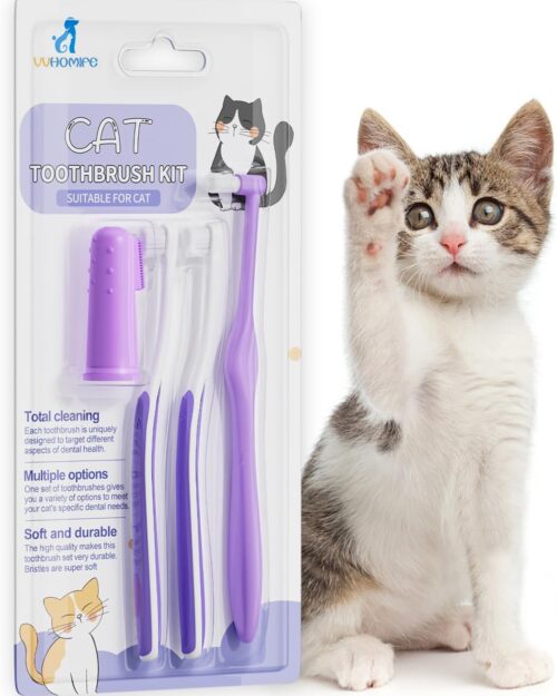 Cat Toothbrush Complete Kitty Dental Care Kit with Teeth Whitening Tracker - Premium Brushes for Cats, Easy Oral Hygiene & Gap Cleaning-cat