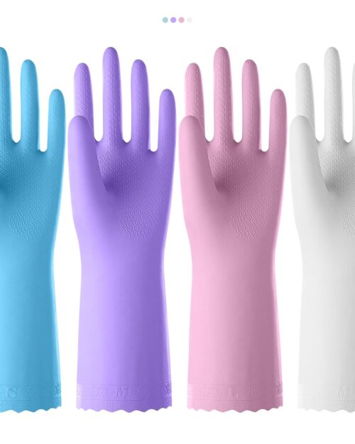 KAQ Rubber Gloves for Dishwashing Cleaning: 4 Pairs Reusable Household Kitchen Dish Washing Glove with Cotton Liner
