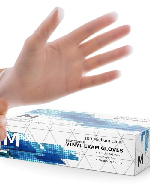 Dre Health Medium Clear Vinyl Medical Exam Gloves - Pack of 100