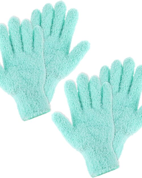 Microfiber Gloves for Plant Dusting, 4 PCS Microfiber Plant Dusting Gloves Reusable Dusting Cleaning Gloves Multi-purpose Leaf Cleaning Glove for Kitchen House Plants Cars Mirrors Lamps Blinds, Green