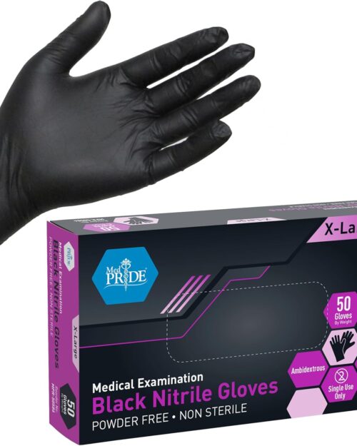 MED PRIDE Black Nitrile Exam Gloves - 4 Mil Thick Disposable Latex/Powder-Free - For Surgical, Doctors, Hospital & Home Use