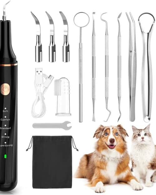 Dog Teeth Cleaning Kit 12-in-1, Pet Ultrasonic Canine Plaque Remover for Teeth with LED Light, 5 Cleaning Mode, USB Charge Dog Toothbrush Tool with Dental Tools Scaler Scraper