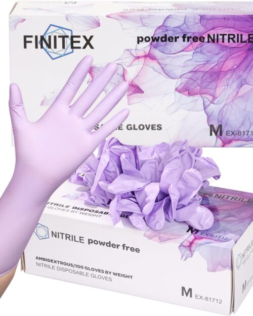 FINITEX Nitrile Disposable Latex-Free Gloves Purple - 5mil 100PCS Latex/Powder-Free 12inch Cleaning Medical Exam Food Gloves