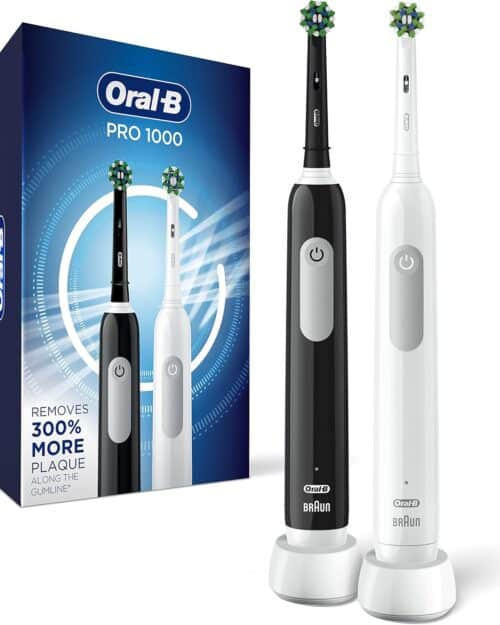 Oral-B Pro 1000 CrossAction Electric Toothbrush, Black and White, 2 Count