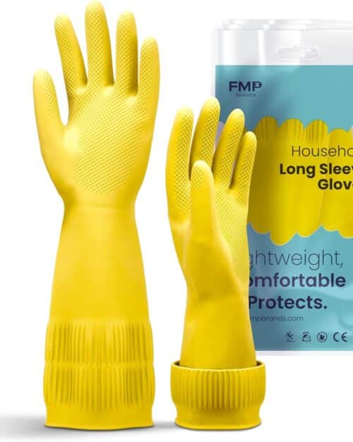 FMP Brands 3/6/12/60 Pairs Extra Long Dishwashing Gloves, 15 Inch Rubber Glove for Washing Dishes, Non-Slip Cleaning Gloves