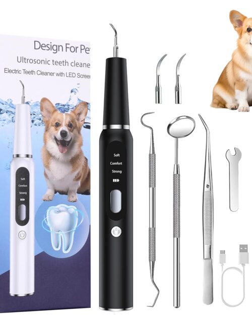 Dog Plaque Tartar Remover for Teeth - Electric Toothbrush for Dogs with 2 Replacement Cleaning Heads, Adjustable 3 Modes Dog Toothbrush Teeth Cleaning Kit for Pet Dog Cat (Black)